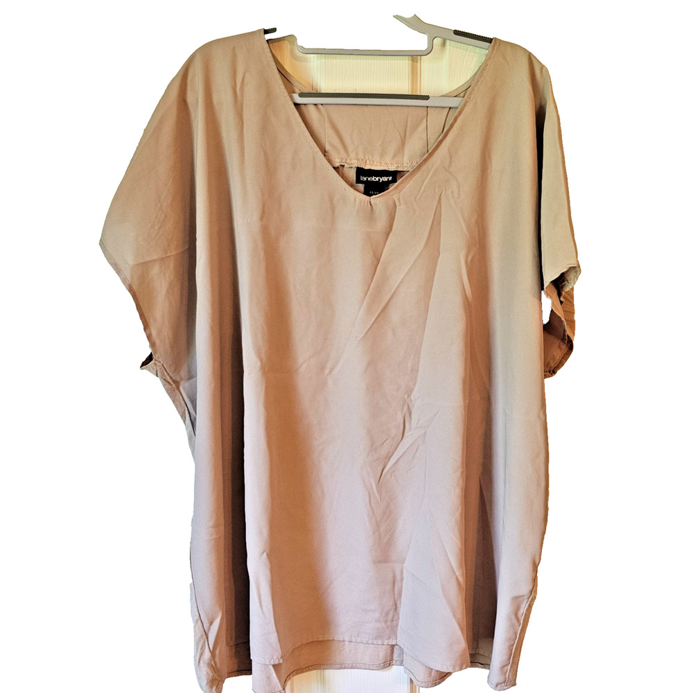 Lane Bryant Blouse Dolman Short Sleeve V Neck Taupe Size 22/24